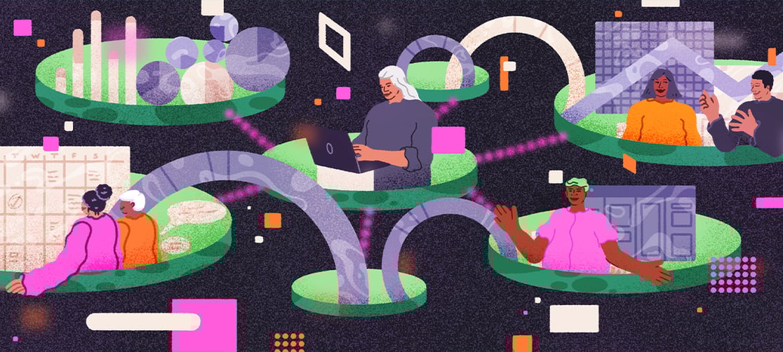 Image of people connecting through computers