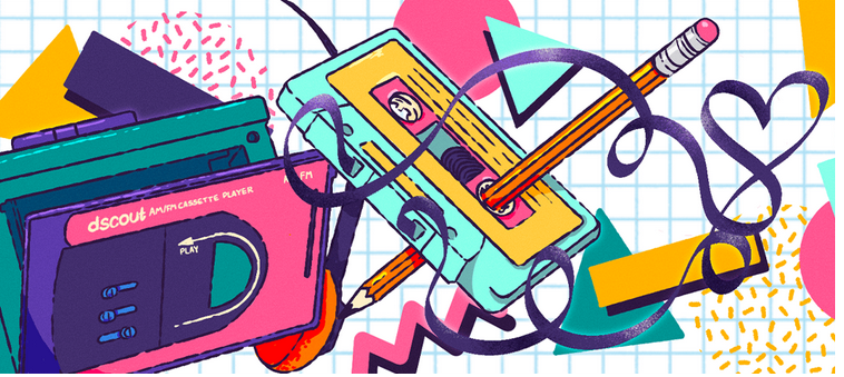 Image of a cassette player and pencil